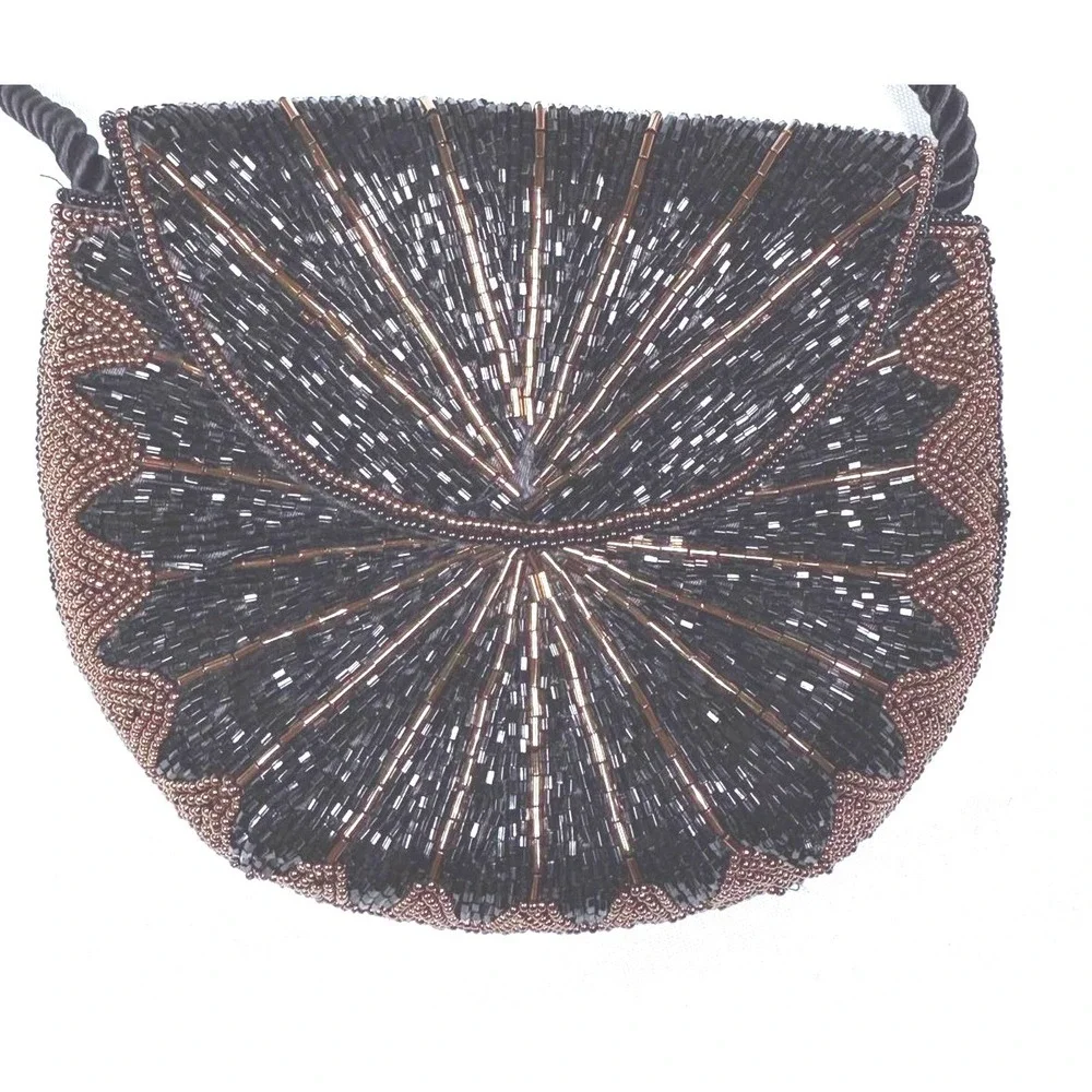 Crossbody evening‎ purse Black Gold Beaded